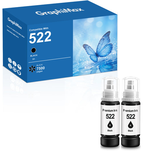 522 Ink  Bottles Compatible for Epson 522 Black Ink Refil Bottles for EcoTank Printers ET2800 ET2400 ET2720 ET2803 ET2840 ET4700 ET4800 ET4810 printer, 2 Black