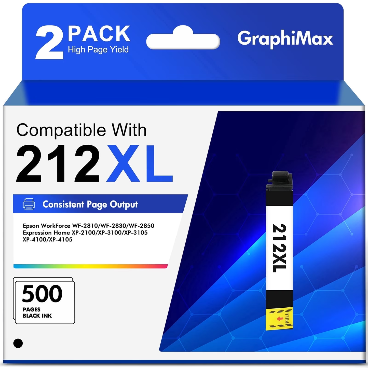 212XL Black Ink Cartridge Replacement for Epson WorkForce WF-2850 WF-2830 Expression Home XP-4100 XP-4105 Printer (2 Pack)
