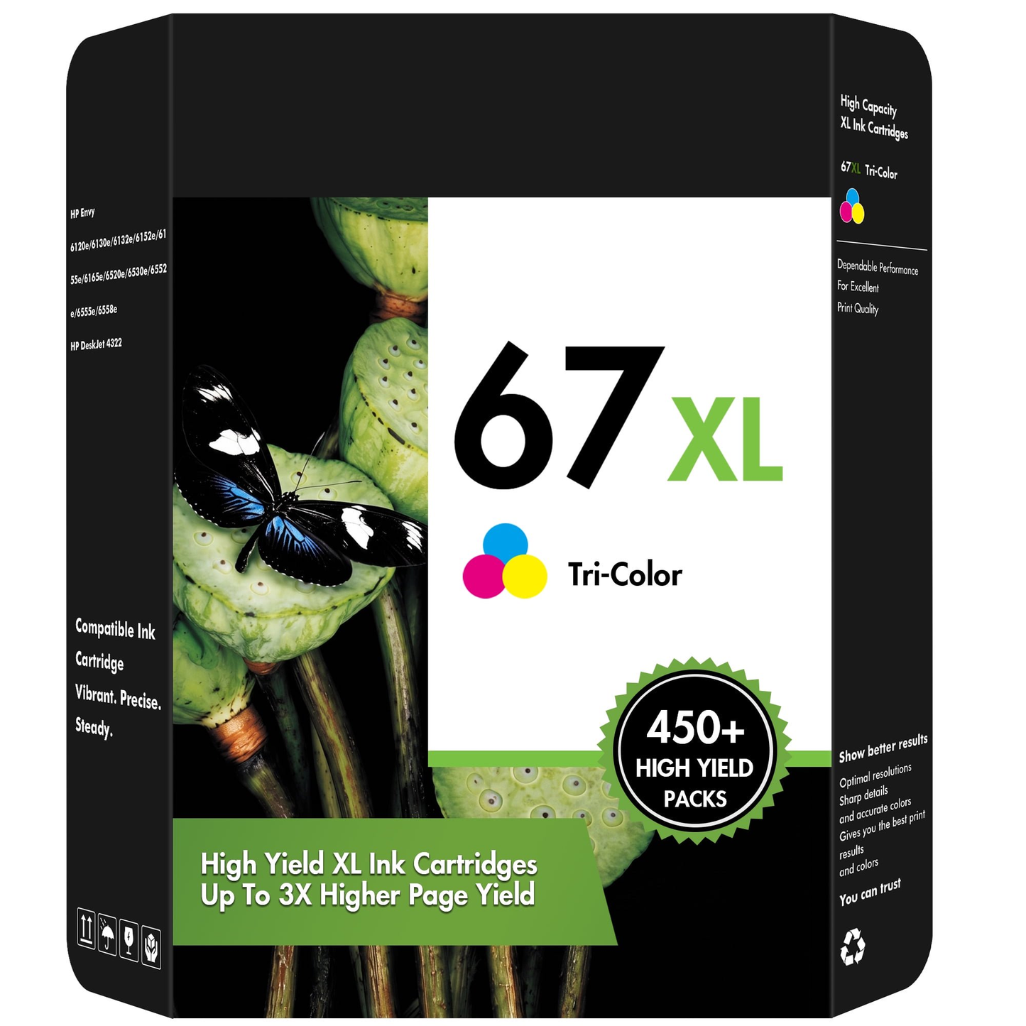 67XL Color Ink Cartridge Twin Pack for HP 67 67 XL Ink Compatible with HP Deskjet 2742e 2752e 2755e Printers (2 Tri-Color)