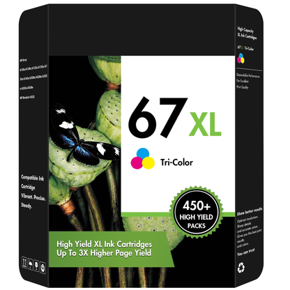 67XL Color Ink Cartridge Twin Pack for HP 67 67 XL Ink Compatible with HP Deskjet 2742e 2752e 2755e Printers (2 Tri-Color)