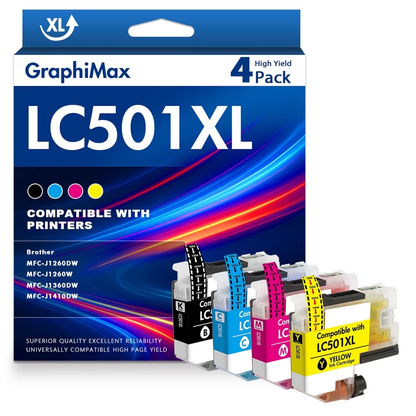 LC501 XL LC501 Ink Cartridges Compatible for Brother LC501 Ink LC501XL Work Smart MFC-J1260DW MFC-J1360DW MFC-J1410D0 MFC-J1260W