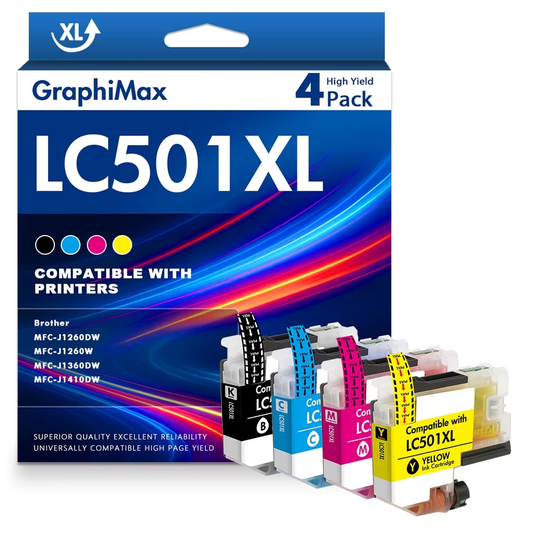 LC501 XL LC501 Ink Cartridges Compatible for Brother LC501 Ink LC501XL Work Smart MFC-J1260DW MFC-J1360DW MFC-J1410D0 MFC-J1260W