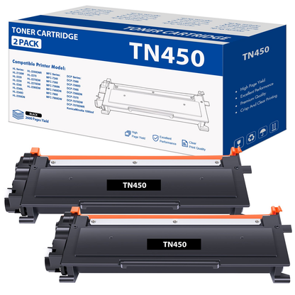 TN450 Toner Cartridge Compatible for Brother TN-450 TN420 HL-2270DW HL-2280DW MFC-7360N MFC-7860DW DCP-7065DN HL-2240 Printer (Black, 2-Pack)