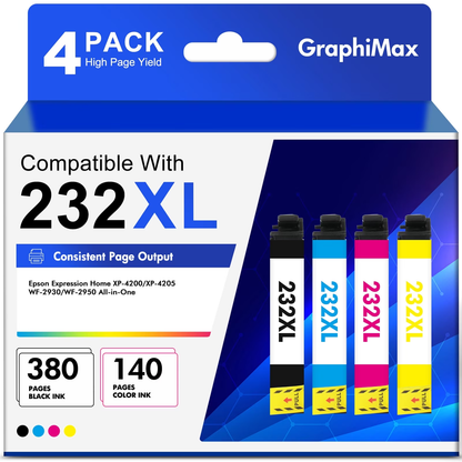 232XL Ink Cartridge Replacement for Epson Expression Home XP-4200 XP-4205 WorkForce WF-2930 WF-2950 Printer (4 Pack, Black, Cyan, Magenta, Yellow)