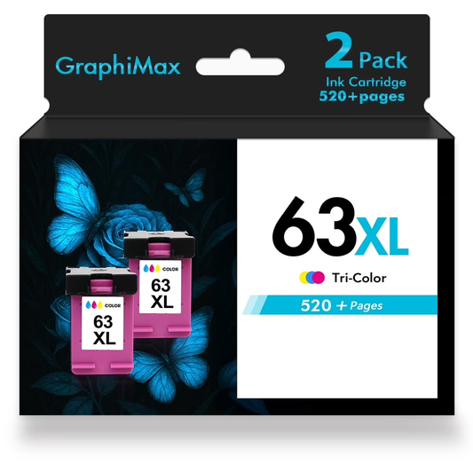 63XL Ink Cartridges Compatible for HP 63 63XL Color Ink for Envy 4510 4520 OfficeJet 4650 4655 3830 5255 5258 Deskjet 3630 3632 1112 2132 2130 HP63XL (2 Pack Tri-color)