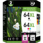 64XL Ink Cartridges Compatible for HP 64 64XL Black and Color for Envy Photo 7855 7858 7155 7120 7800 6255 6252 7158 7164 Printer (1 Pack Black, 1 Pack Tri-color)