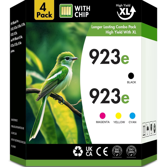 Compatible for HP 923 923e Ink Cartridge WITH Chip 923 923e 923XL OfficeJet Pro 8130 8135e 8138e 8139e 8120 8122e OfficeJet 8124e 8125e 8132e 8134e Printer Black Cyan Magenta Yellow (4-Pack)