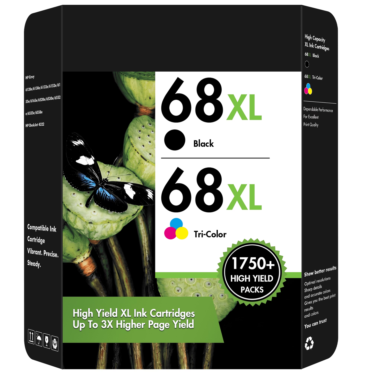 68XL Ink Cartridges HP Ink 68 68e High Yield Compatible with 6152e 6155e 6552e 6555e 6558e Printer(Black, Tri-Color)