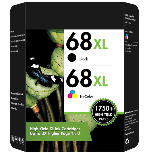 68XL Ink Cartridges HP Ink 68 68e High Yield Compatible with 6152e 6155e 6552e 6555e 6558e Printer(Black, Tri-Color)