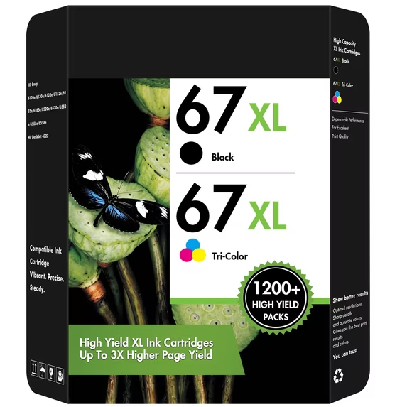 67XL Ink Cartridge Compatible for HP 67 XL Ink for DeskJet 2755 4155e 2755e Envy 6055 6455e 6055e Printers (2 Black, 1 Tri-Color)