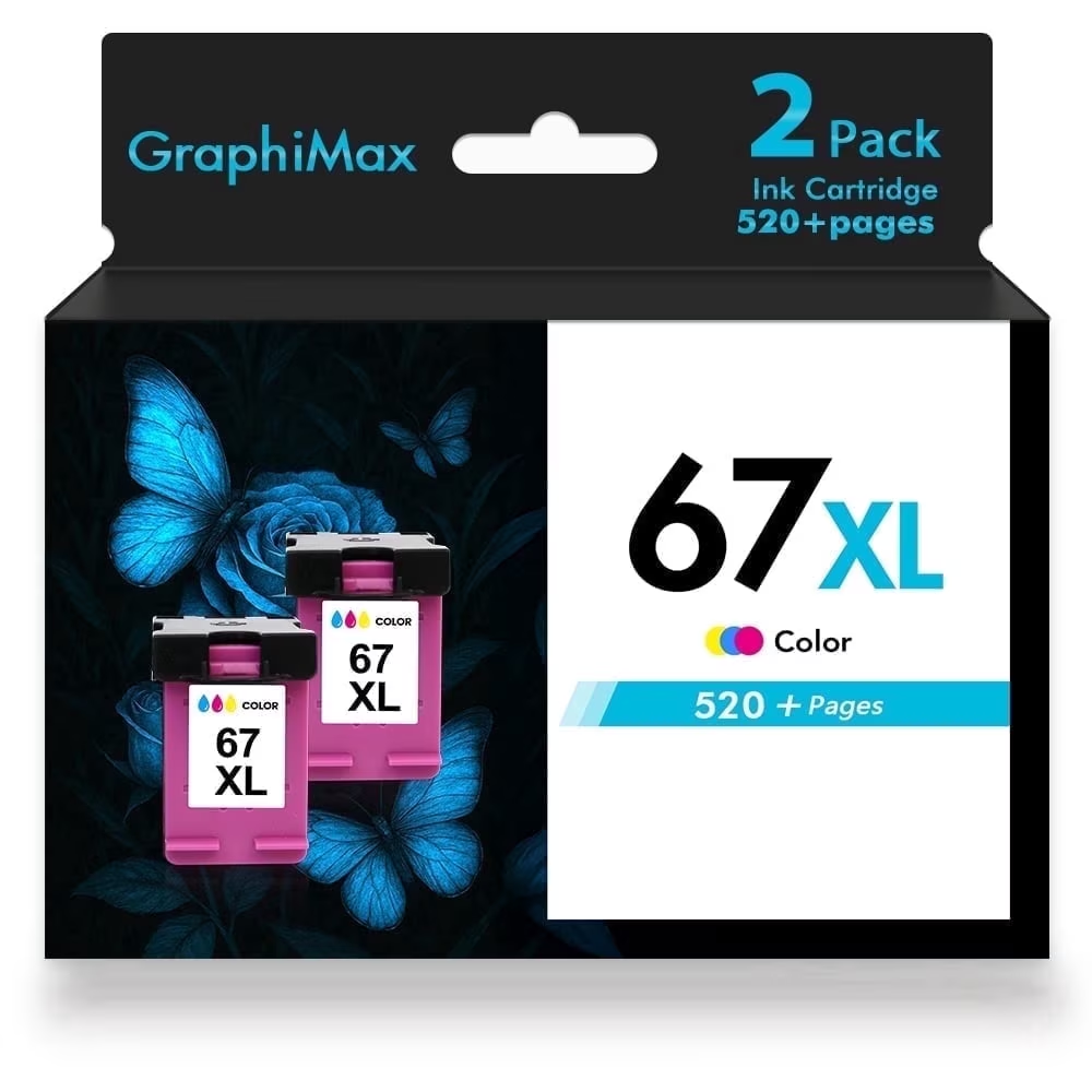 Compatible for HP 67XL Ink Cartridges 67 67XL Color Ink for 2755e 2755 4155 2722 2723 2724 2725 2732 Envy 6055 6455 6458 6475 Printer Ink (2 Pack Tri-color)