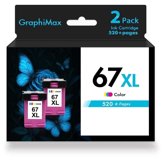 Compatible for HP 67XL Ink Cartridges 67 67XL Color Ink for 2755e 2755 4155 2722 2723 2724 2725 2732 Envy 6055 6455 6458 6475 Printer Ink (2 Pack Tri-color)