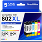 802 XL Ink Cartridge Compatible for Epson ink 802 Ink Cartridge for Epson 802XL Ink Cartridge for Workforce Pro WF-4730 WF-4720 WF-4734 Printer (5 Pack)
