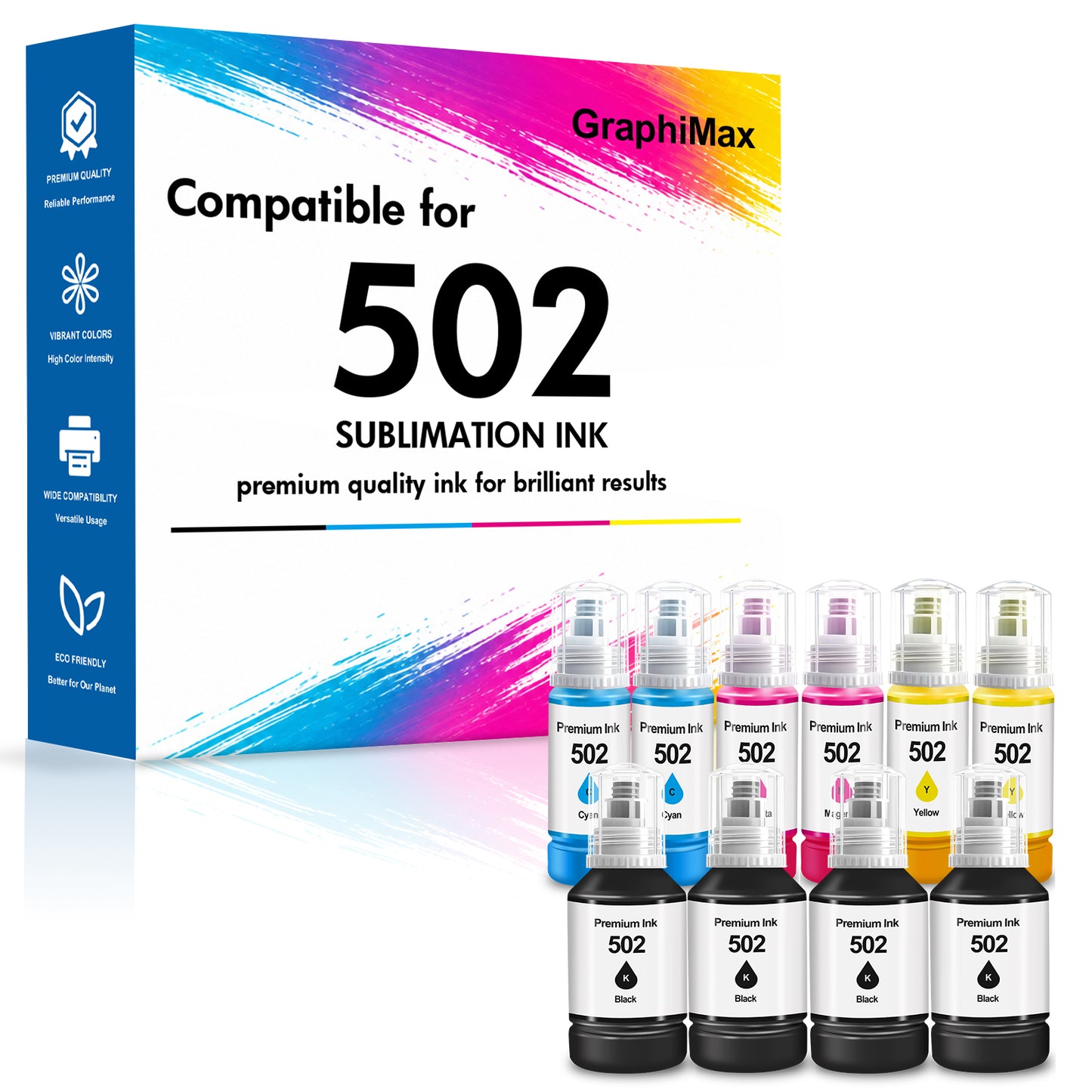 Compatible Ink Bottle Replacement for 502 T502 Ink Refill for ET-2760 ET-2750 ET-3760 ET-4760 ET-3750 ET-4750 ET-3710 ET-15000 Printer (4 Black, 2 Cyan, 2 Magenta, 2 Yellow)