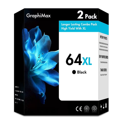 64 64XL Ink Cartridges Compatible for 64XL 64 HP64 2 Pack Black Ink for Envy Photo 7855 7858 7155 7120 7800 6255 6252 7158 7164