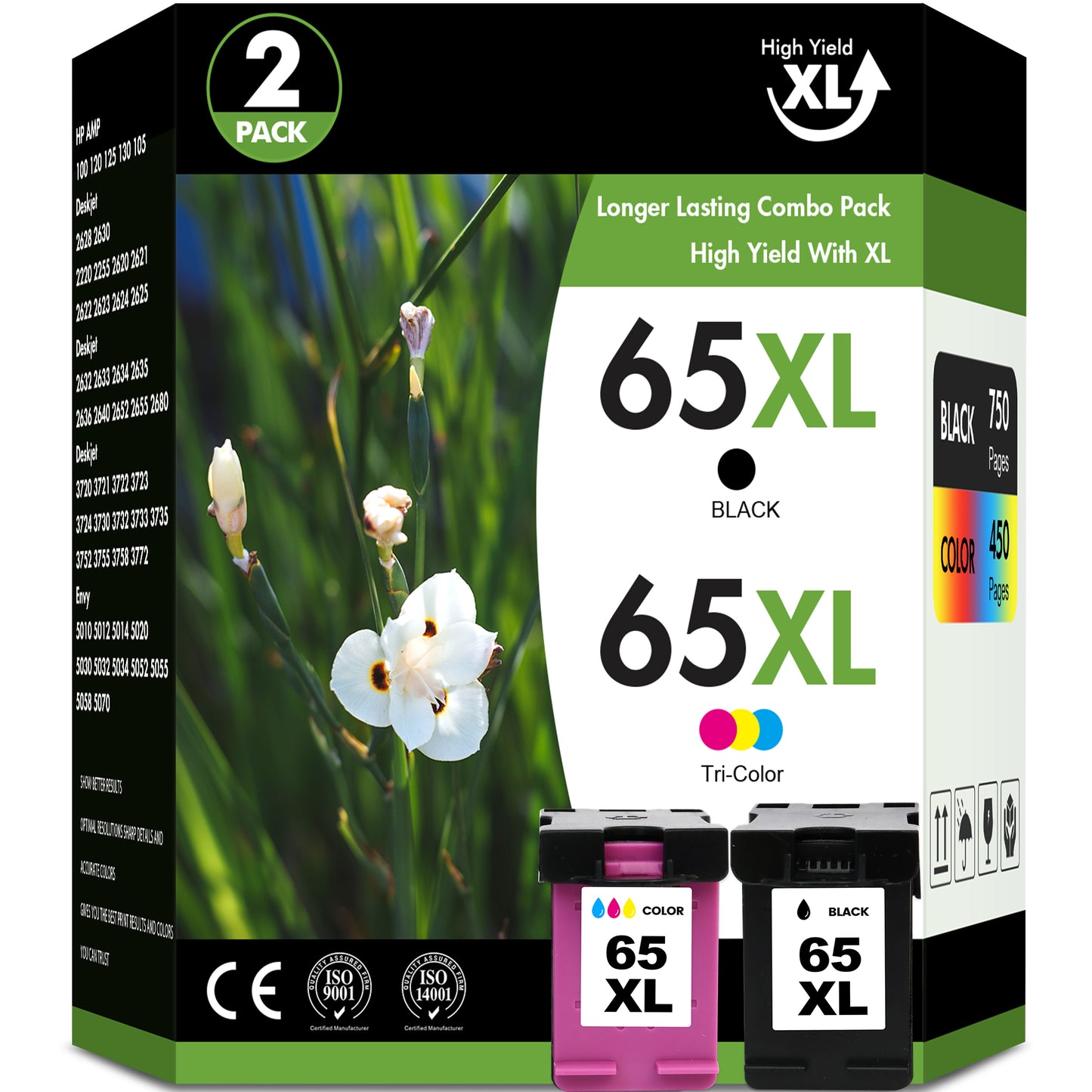 65XL Ink Cartridge Combo Pack Compatible for HP 65 Ink 65XL for DeskJet 3755 3772 Envy 5055 5052 Printer Ink 65