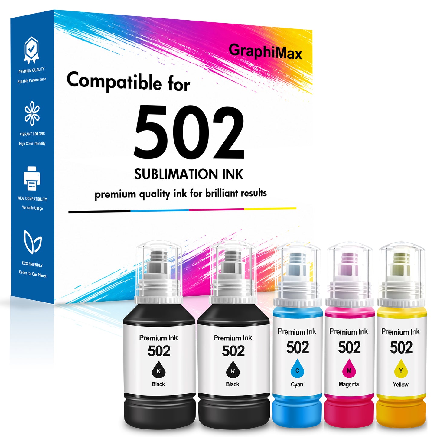 Compatible Ink Bottle Replacement for 502 T502 Ink Refill for ET-2760 ET-2750 ET-3760 ET-4760 ET-3750 ET-4750 ET-3710 ET-15000 Printer (2 Black, Cyan, Magenta, Yellow)