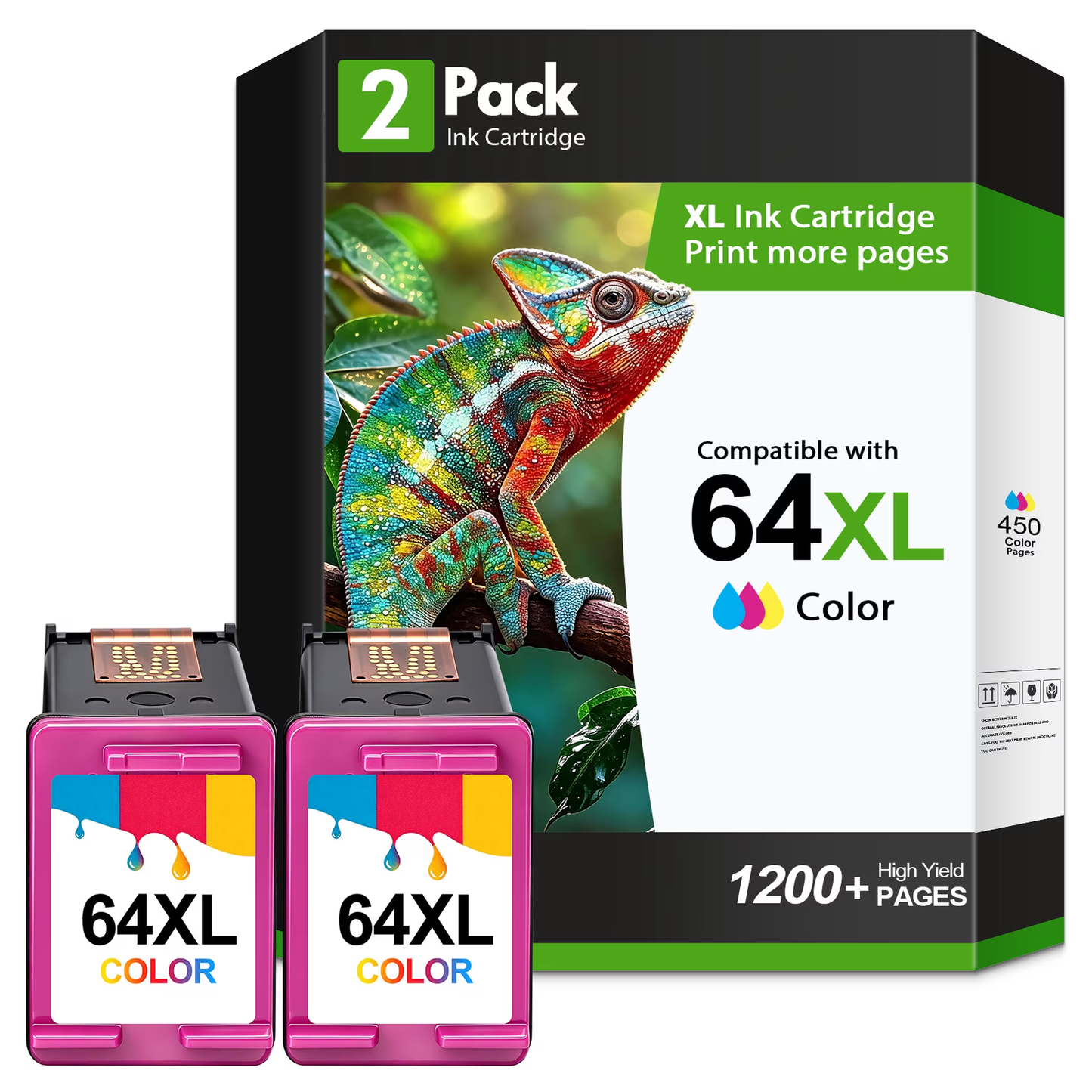 64XL Ink Cartridges Compatible for 64 64XL Color Ink for Envy Photo 7855 7858 7155 7120 7800 6255 6252 7158 7164 Printer (2 Pack Tri-color)