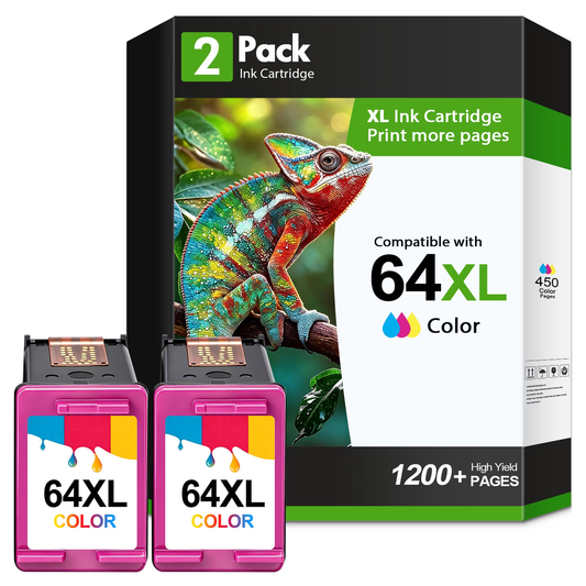 64XL Ink Cartridges Compatible for 64 64XL Color Ink for Envy Photo 7855 7858 7155 7120 7800 6255 6252 7158 7164 Printer (2 Pack Tri-color)