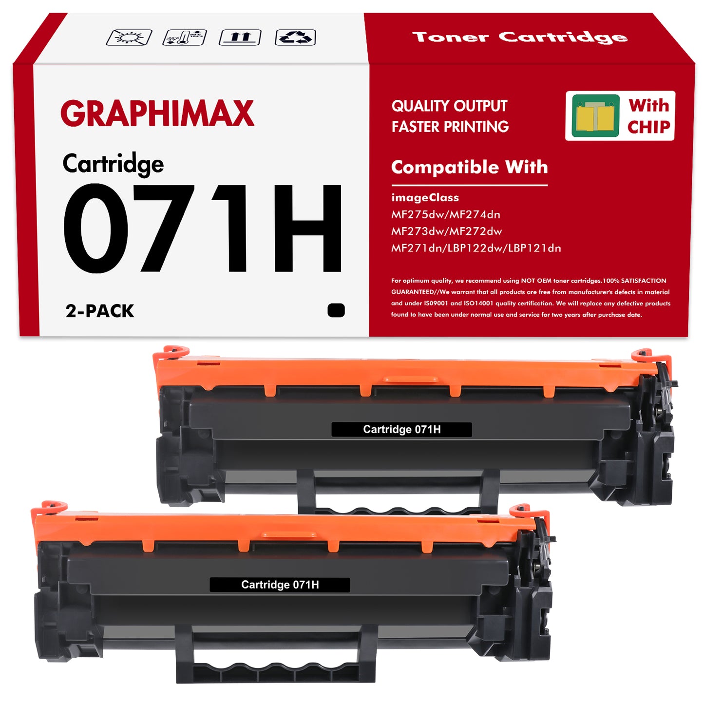 071H 2-Pack Toner Cartridge with Chip Compatible for Canon 071H 071 CRG 071H imageClass LBP122dw MF272dw MF273dw MF275dw MF274dn MF271dn LBP121dn Printer Black