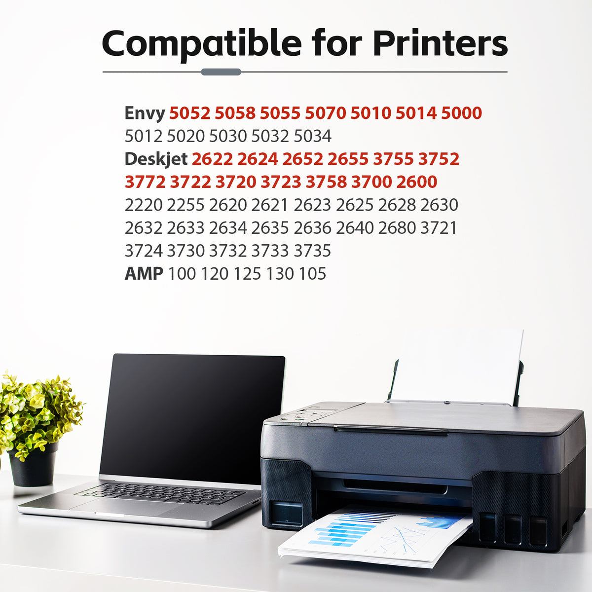 65XL Ink Cartridges Compatible for HP 65 Ink Cartridges Laserjet 3755 3772 Envy 5052 5058 5055 DeskJet 2622 2624 2652 2655 (2 Pack)