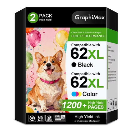 62XL Ink Cartridges Compatible for 62 Ink 62 XL Combo Pack for Envy 5660 7645 7640 5740 OfficeJet 250 (Black, Tri-color)