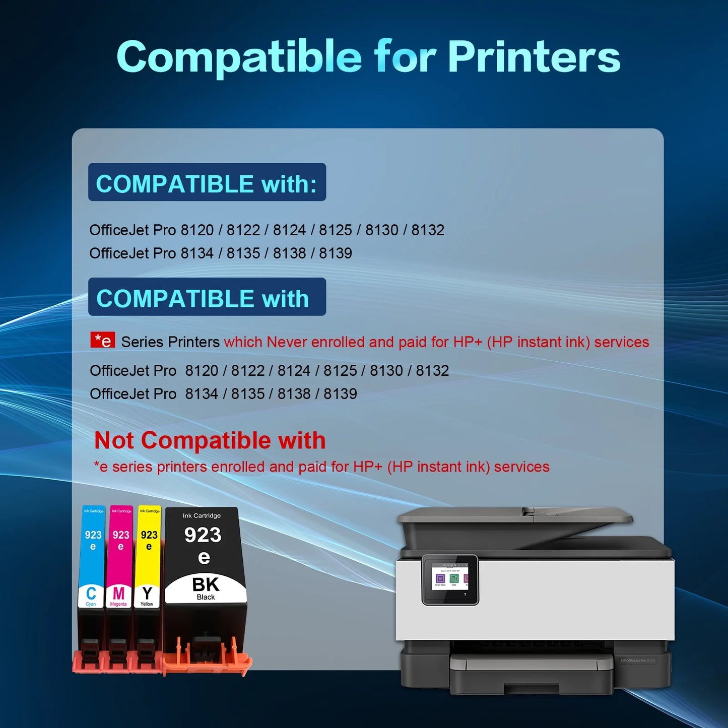 923 923XL 923e Ink Cartridges with Chip Compatible for HP 923e 923XL Ink Combo Pack for OfficeJet Pro 8130 8135 8120 8122 8124 8125 8132 8134 8135 8138 8139 Printer (4 Pack, B/C/M/Y)