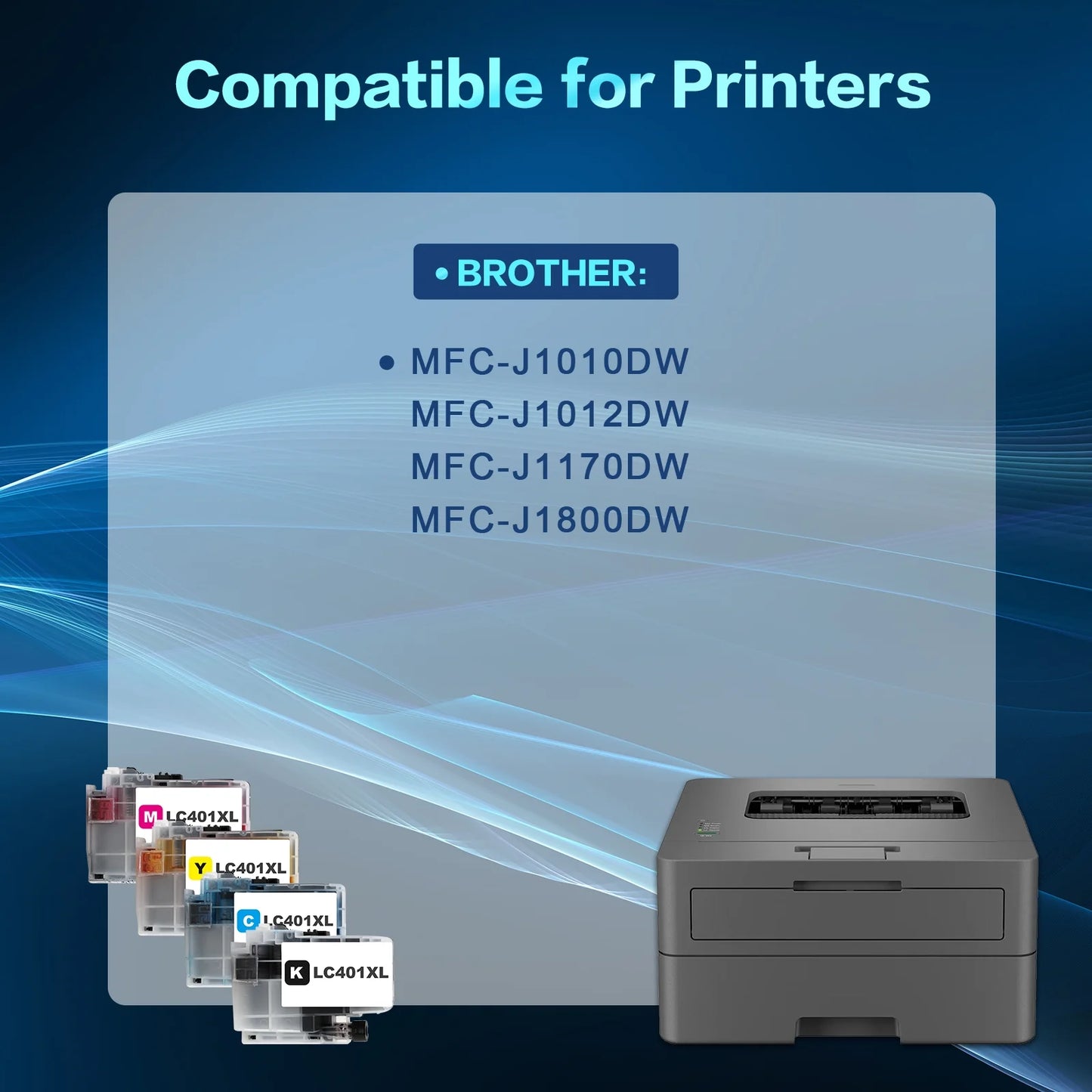 LC401 LC401XL MFC-J1010DW Ink Cartridges for Brother Printer LC 401 LC 401XL High Yields MFC-J1010DW MFC-J1170DW MFC-J1012DW MFC-J1800DW MFC J1010DW (5 Pack, 2 x Black, Cyan Magenta Yellow)
