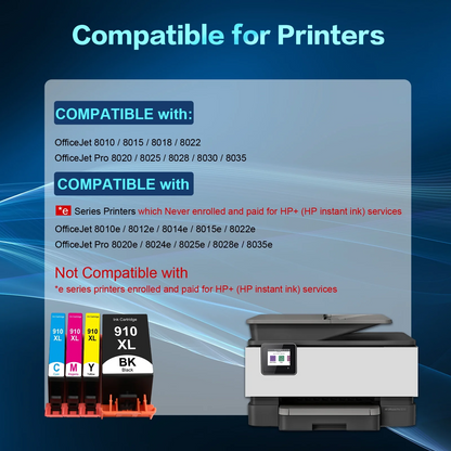 910 910XL Ink Cartridges Compatible for HP 910XL 910 4 Pack for OfficeJet Pro 8020 8025 8028 8035 8010 8022 8015 8018 Printer (Black, Cyan, Magenta, Yellow)