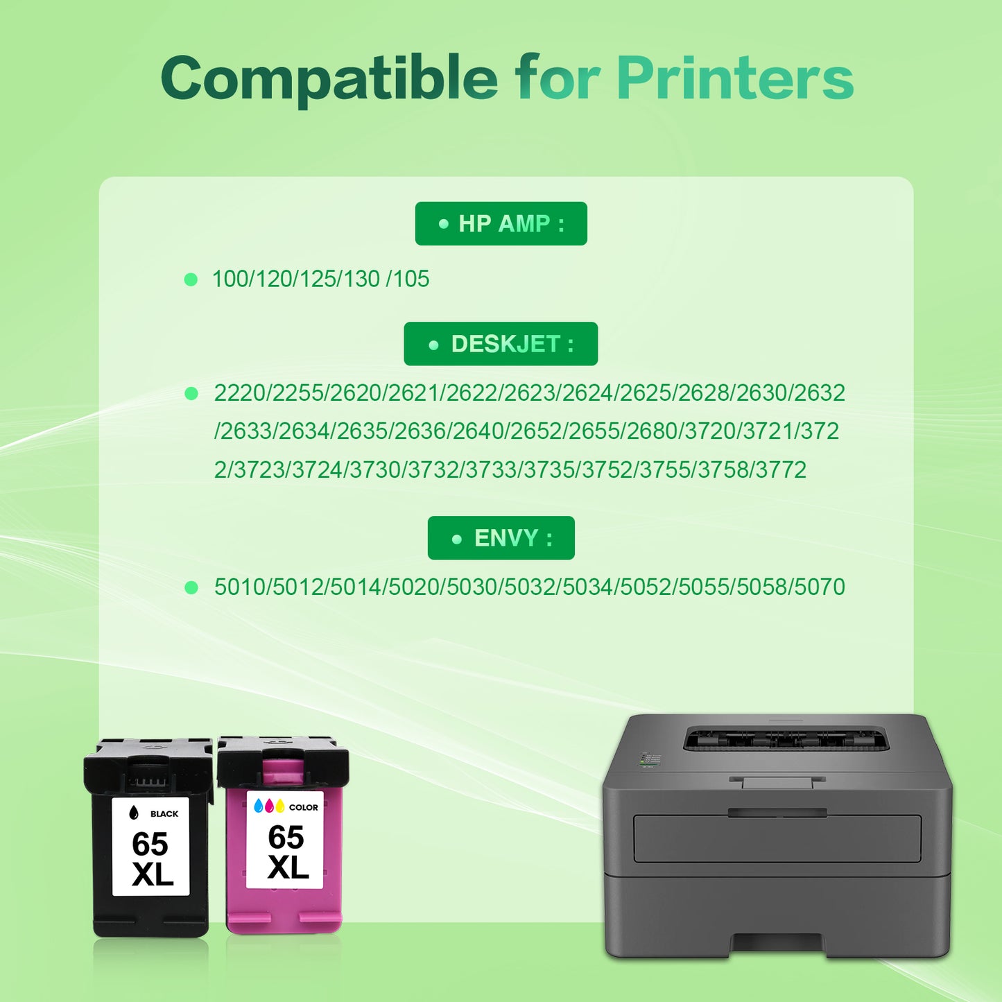 65XL Ink Cartridge Combo Pack Compatible for HP 65 Ink 65XL for DeskJet 3755 3772 Envy 5055 5052 Printer Ink 65