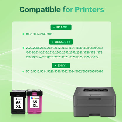 65XL Ink Cartridge Combo Pack Compatible for HP 65 Ink 65XL for DeskJet 3755 3772 Envy 5055 5052 Printer Ink 65