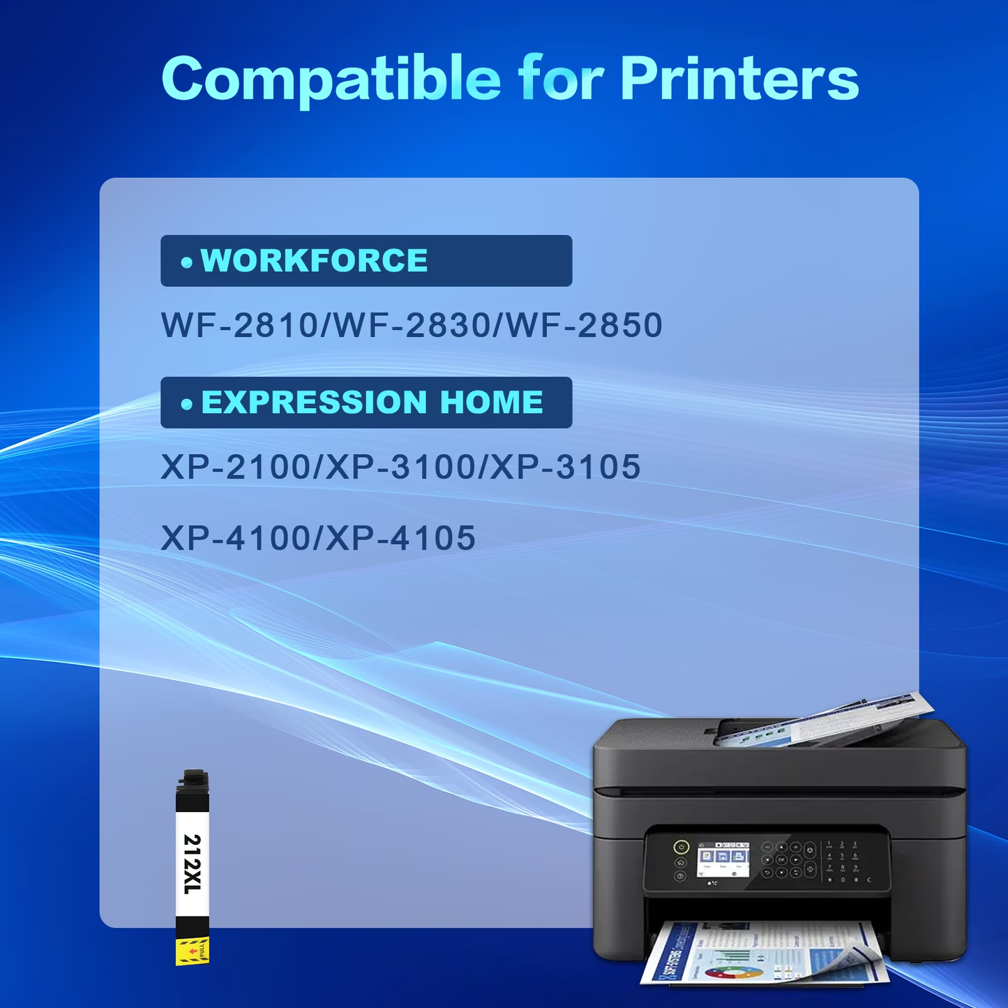 212XL Black Ink Cartridge Replacement for Epson WorkForce WF-2850 WF-2830 Expression Home XP-4100 XP-4105 Printer (2 Pack)