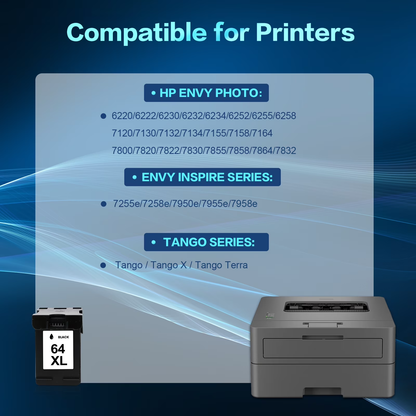 64 64XL Ink Cartridges Compatible for 64XL 64 HP64 2 Pack Black Ink for Envy Photo 7855 7858 7155 7120 7800 6255 6252 7158 7164