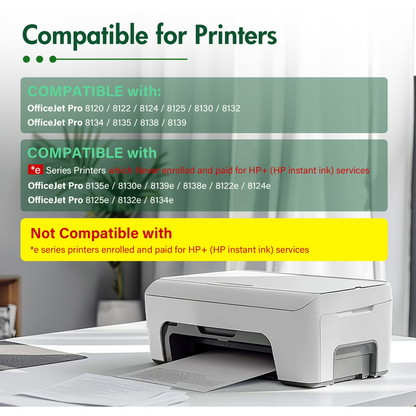 Compatible for HP 923 923e Ink Cartridge WITH Chip 923 923e 923XL OfficeJet Pro 8130 8135e 8138e 8139e 8120 8122e OfficeJet 8124e 8125e 8132e 8134e Printer Black Cyan Magenta Yellow (4-Pack)