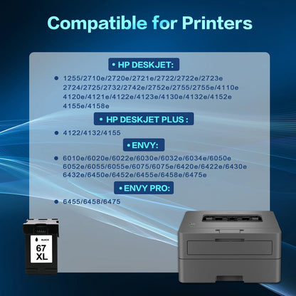 67 67XL Ink Cartridges Compatible for HP 67XL 67 2755e 2 Pack Black Ink for OfficeJet 2755 4155 2722 2723 2724 2725 2732 Envy 6055 6455 6458 6475 Printer Ink