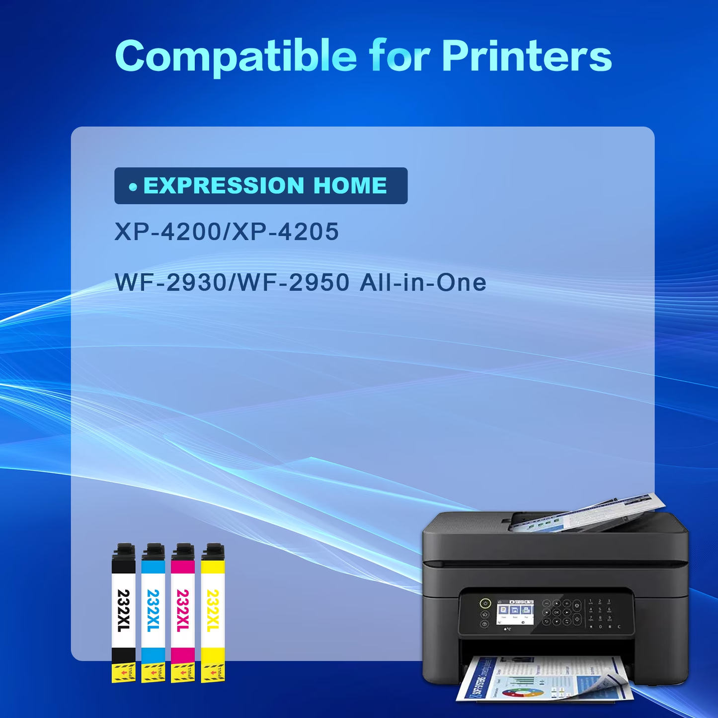 232XL Ink Cartridge Replacement for Epson Expression Home XP-4200 XP-4205 WorkForce WF-2930 WF-2950 Printer (4 Pack, Black, Cyan, Magenta, Yellow)