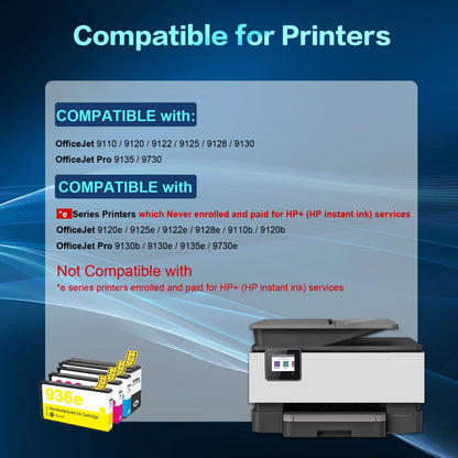 936e 936XL Ink Cartridges Compatible for HP 936 936e 936 XL 4 Pack OfficeJet Pro 9125e 9120e 9730e 9130 9135e 9122e 9128e 9110b 9120b 9130b 9130e Printer (Black, Cyan, Magenta, Yellow)