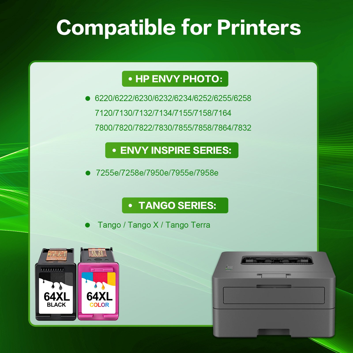 64XL Ink Cartridge Combo Pack Compatible for HP 64 64XL Black and Color Ink Cartridges for HP Envy Photo 7855 7858 7155 7120 7800 6255 6252 7158 7164 Printer £¨2 x Black 1 Tri?Color£©