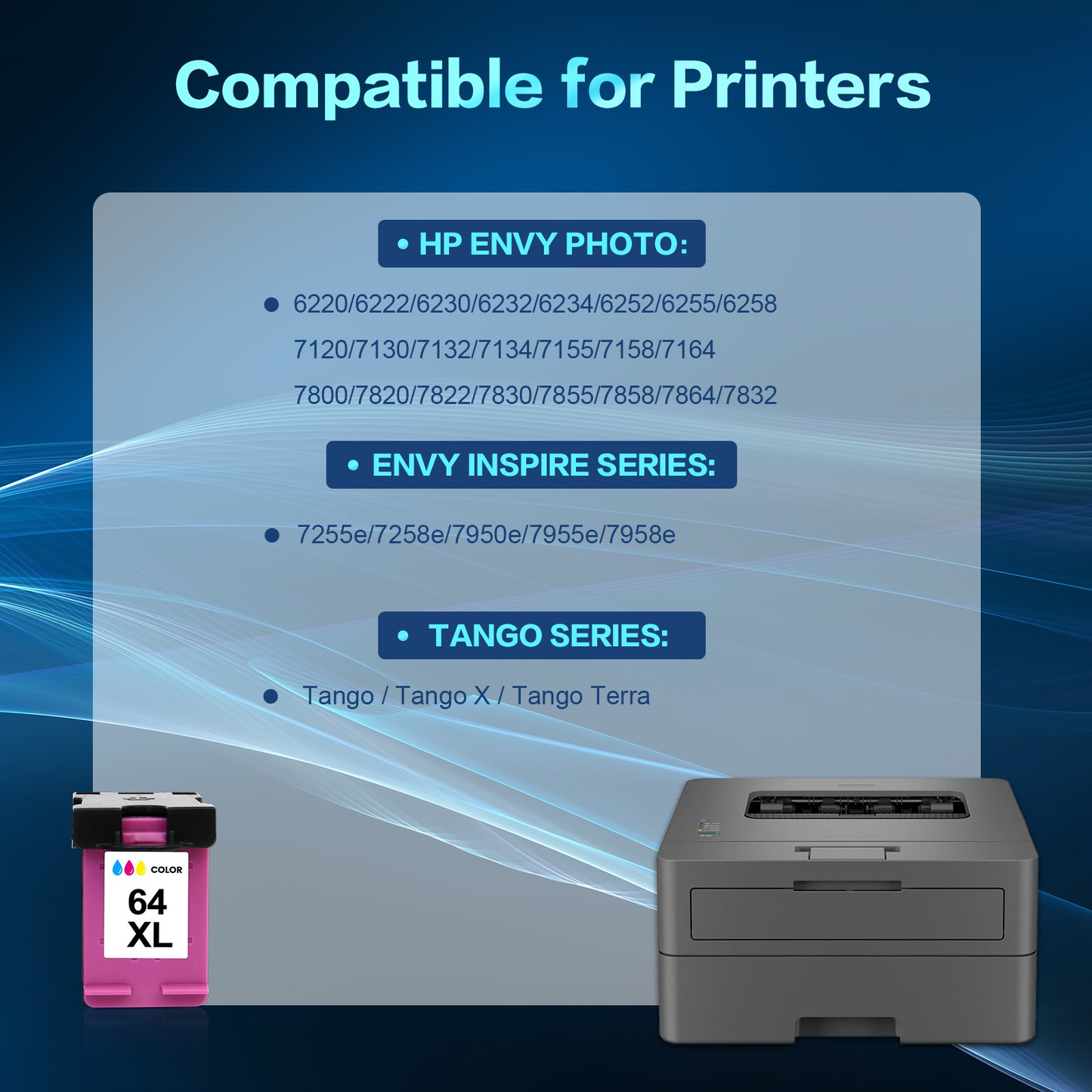 64XL Ink Cartridges Compatible for 64 64XL Color Ink for Envy Photo 7855 7858 7155 7120 7800 6255 6252 7158 7164 Printer (2 Pack Tri-color)