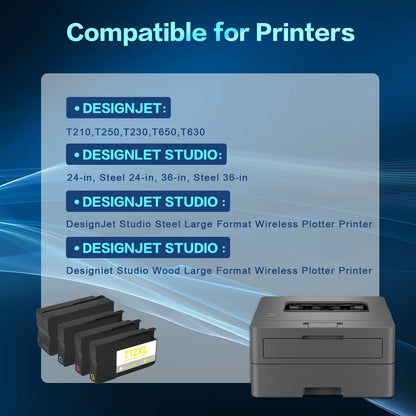 712XL 712 Ink Cartridges High Yield Compatible for HP 712XL 712 XL 712 for DesignJet T650 T630 T230 T210 Studio Plotter Printer (4 Pack, Black, Cyan, Yellow, Magenta)