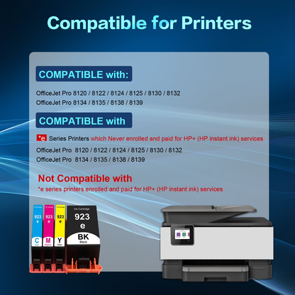 923e 923XL Ink Cartridges with Chip 923 923XL 4 Pack compatible for OfficeJet Pro 8130 8135 8120 8122 8124 8125 8132 8134 8135 8138 8139 (B/C/M/Y)
