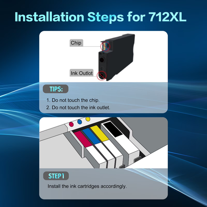 712XL 712 Ink Cartridges High Yield 712XL 712 XL 712 compatible for DesignJet T650 T630 T230 T210 Studio Plotter Printer (4 Pack, Black, Cyan, Yellow, Magenta)