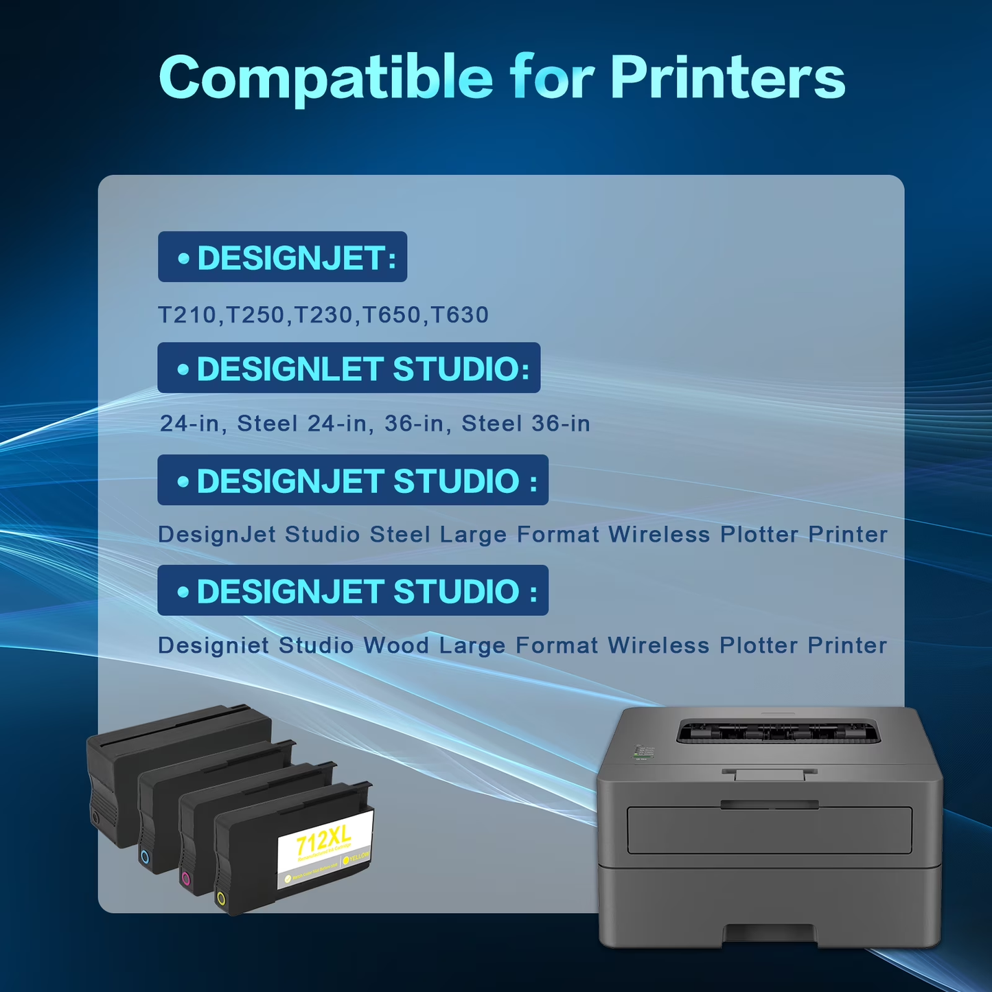 712XL 712 Ink Cartridges High Yield 712XL 712 XL 712 compatible for DesignJet T650 T630 T230 T210 Studio Plotter Printer (4 Pack, Black, Cyan, Yellow, Magenta)