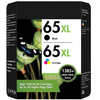 65XL Ink Cartridges Compatible for HP 65 Ink Cartridges Laserjet 3755 3772 Envy 5052 5058 5055 DeskJet 2622 2624 2652 2655 (2 Pack)