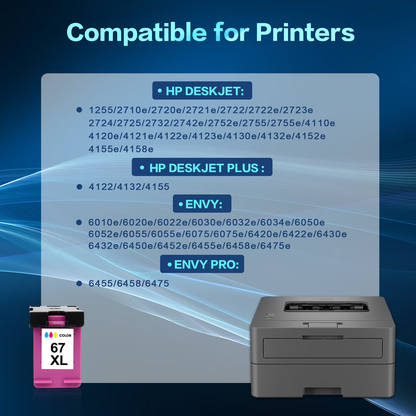 Compatible for HP 67XL Ink Cartridges 67 67XL Color Ink for 2755e 2755 4155 2722 2723 2724 2725 2732 Envy 6055 6455 6458 6475 Printer Ink (2 Pack Tri-color)