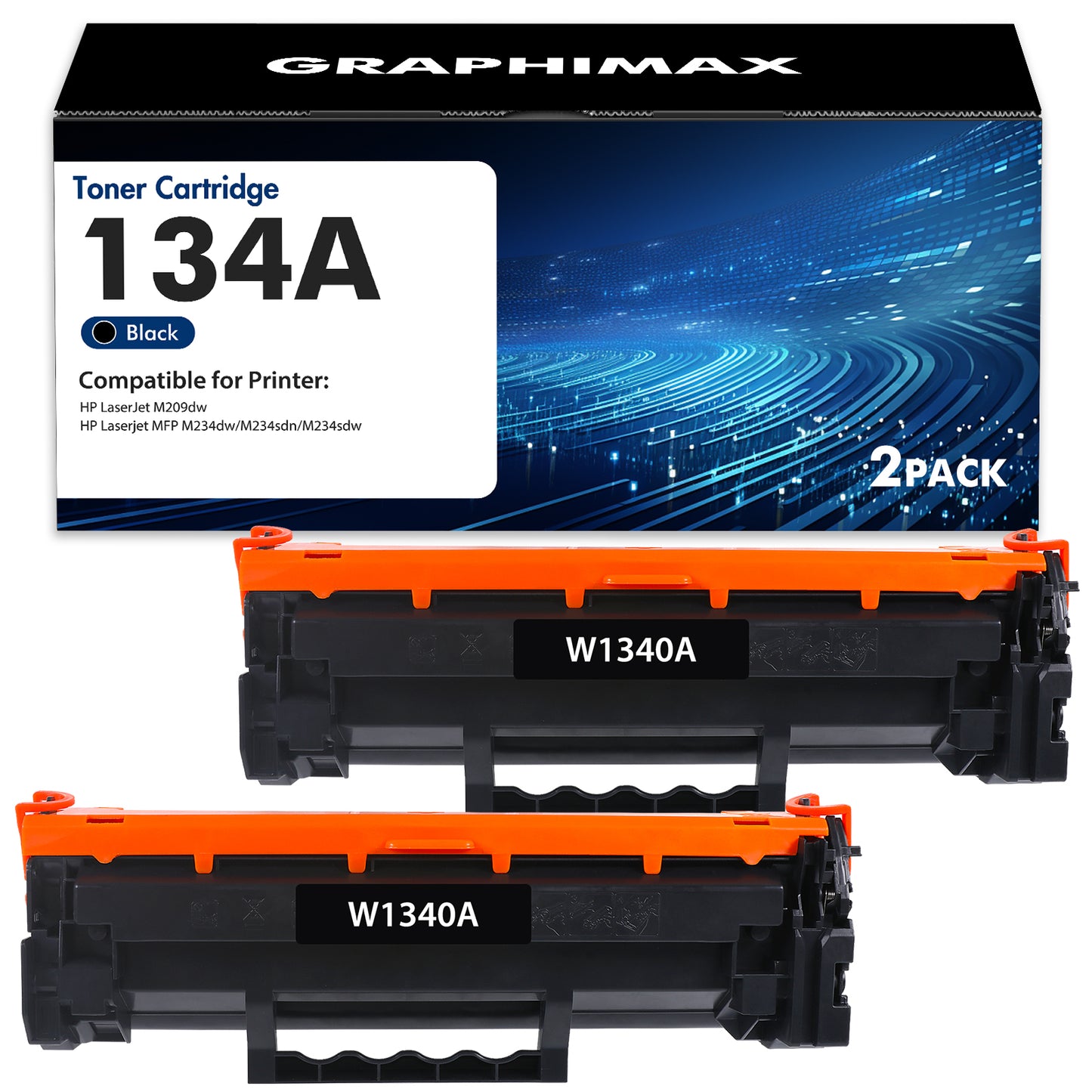 134A W1340A 2-Pack Toner Cartridge (with Chip) Compatible for 134A W1340A 134X W1340X Toner for LaserJet M209dw MFP M234dw M234sdn M234sdw Printer Ink Black