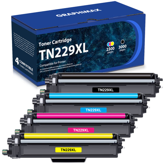 GraphiMax TN229XL Toner Cartridge High Yield Compatible for Brother TN-229XL TN229 TN-229 MFC-L3780CDW MFC-L3720CDW HL-L3280CDW HL-L3220CDW HL-L3300CDW Printer (Black, Cyan, Magenta, Yellow, 4-Pack)